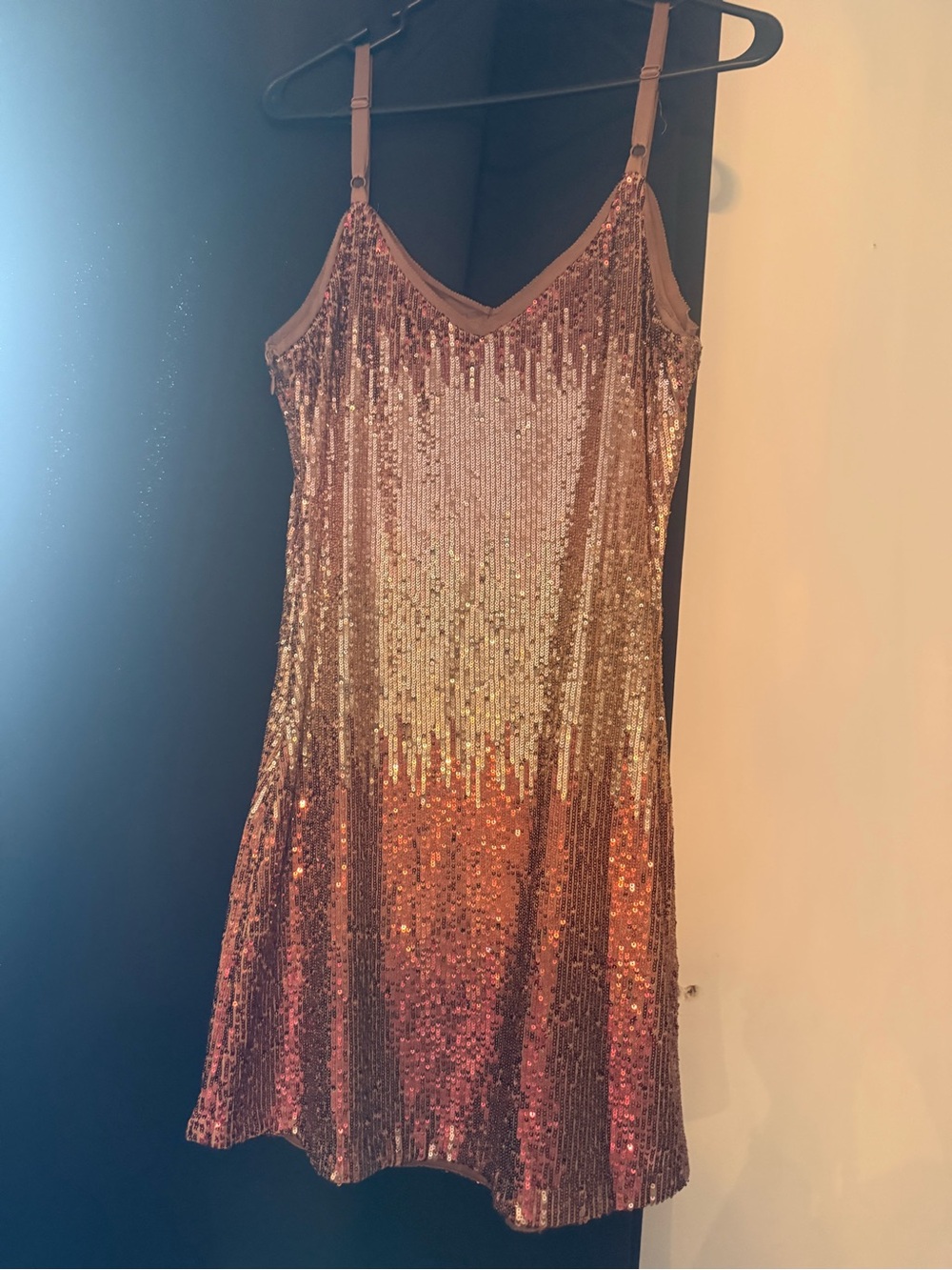 Skies Are Blue Rose Gold Sequin Shift Dress